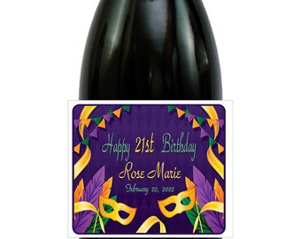 Printed Mardi Gras Birthday Labels, Thank You Stickers, Wine Bottle Labels, Mini Champagne Labels, Wine Splits (Set of 24)(LB200)