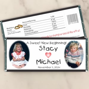 Personalized Double Photo Wedding Candy Bar Wrappers - Custom Party Favors for Table Decorations, Gift Bags, or Souvenirs (Set of 12)(W26)