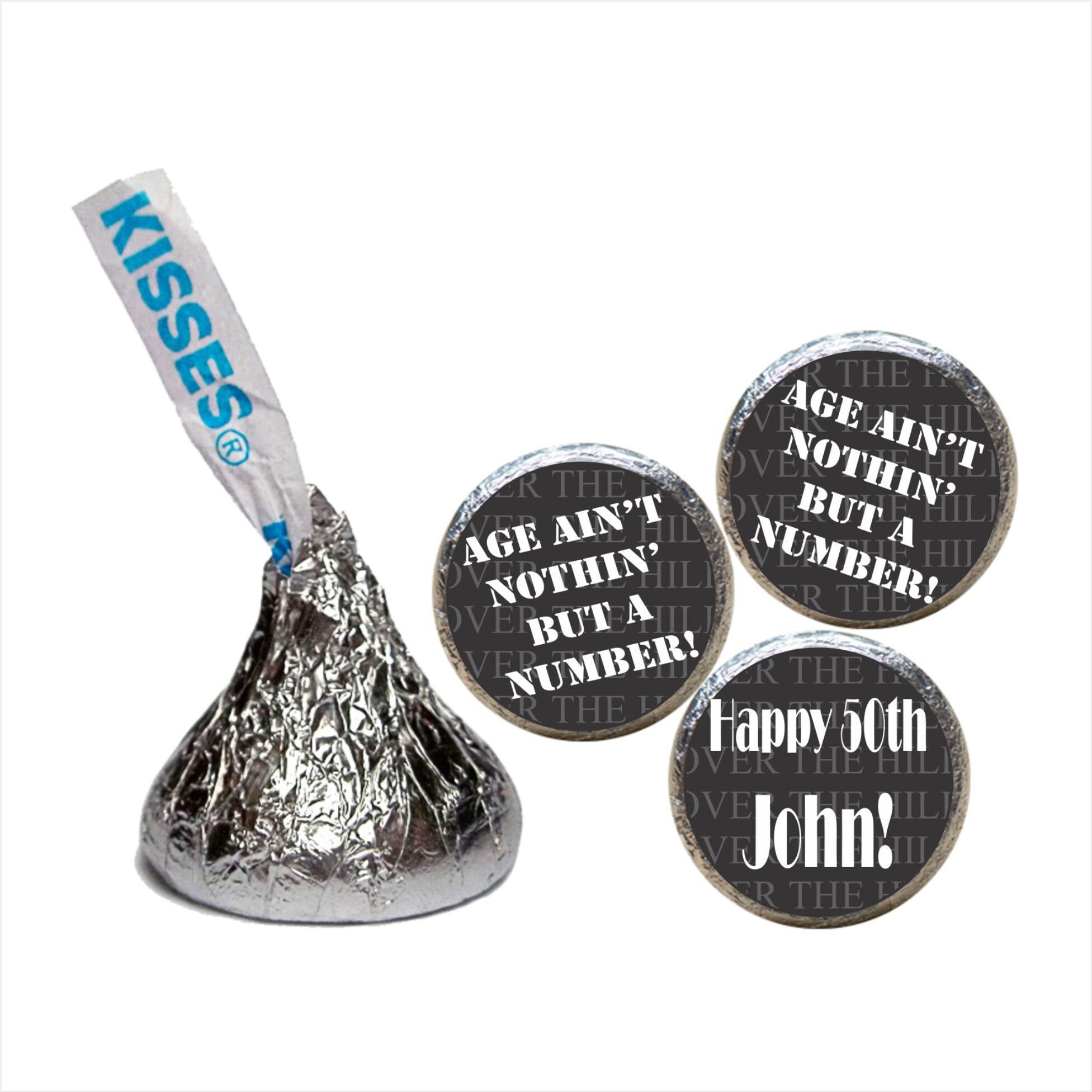 Adult Funny Party Favors Age Aint Nothing Custom Over the Hill 50th Birthday Candy Kiss Stickers Table Decorations Set of