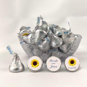 Personalized Sunflower Chocolate Candy Kiss Stickers - Custom Wedding Party Favors for Envelope Seals or Table Decor (Set of 108) (KW09)