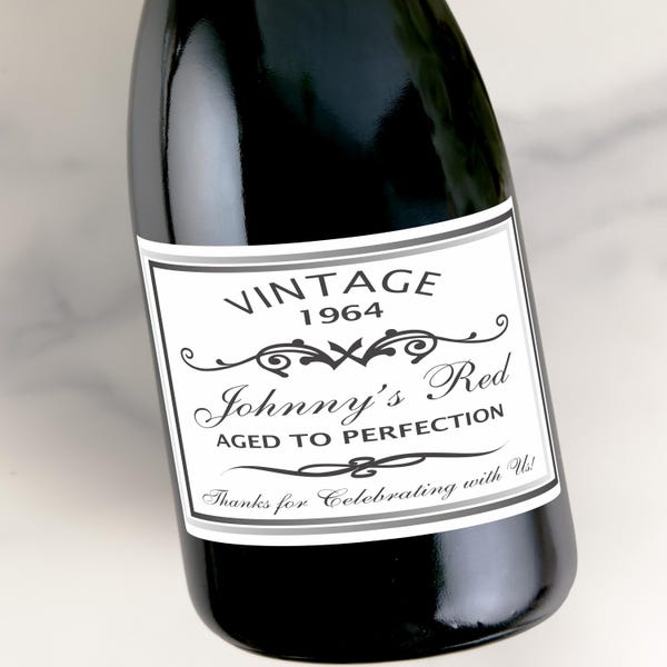 Vintage Birthday Labels for Champagne, Wine, or Beer Bottles - Custom Thank You Stickers for Party Favors and Table Decor (Set of 24)(LB094)