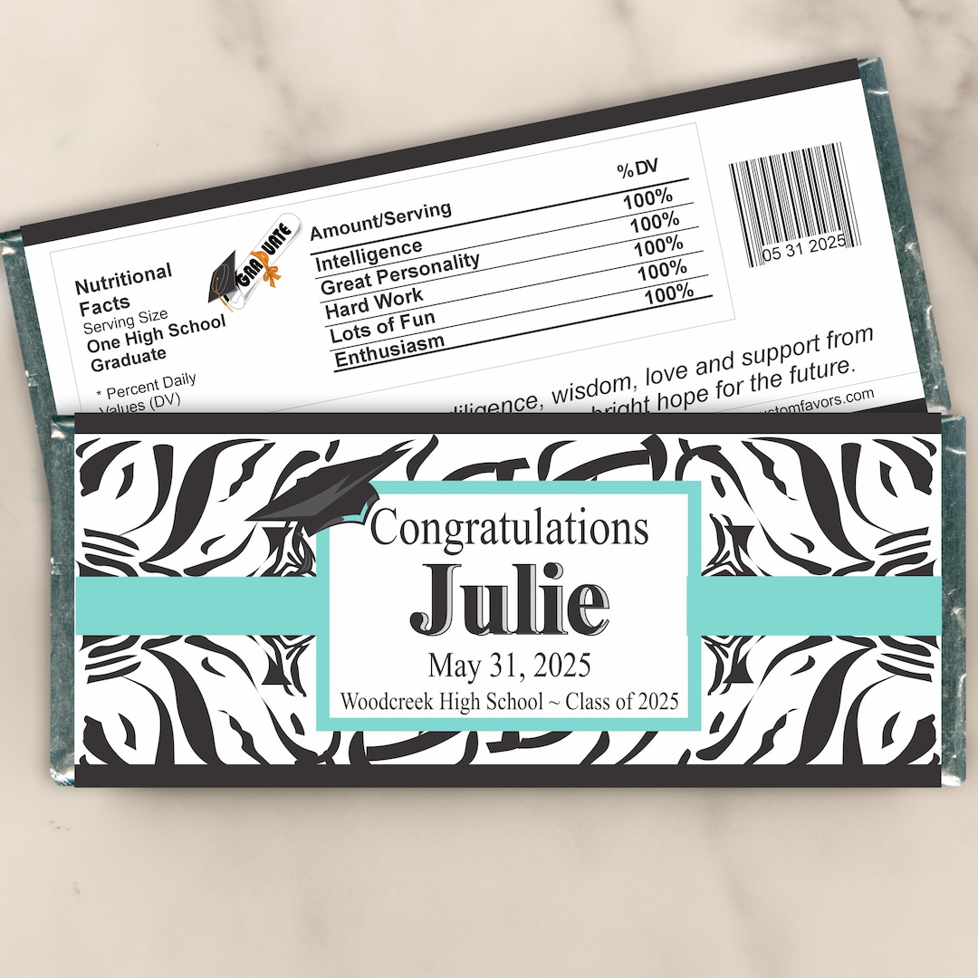 Personalized Graduation Candy Bar Wrappers: Zebra Print Party Favors ...