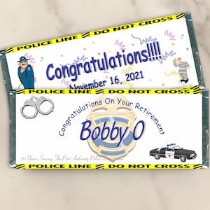 Personalized Police Retirement Chocolate Candy Bar Wrapper - Custom Party Favors for Police Retirement or Graduation (Set of 12)(W332)