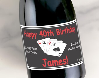 Poker Birthday Party Labels for Champagne, Wine, and Beer Bottles - Personalized Custom Sticker for Favors and Table Decor(Set of 24)(LB028)