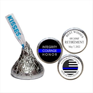 Police Retirement Party Favors - Candy Kiss Stickers, Police Academy Graduation, Thin Blue Line, Police Flag, Decorations (Set of 108)(KT09)