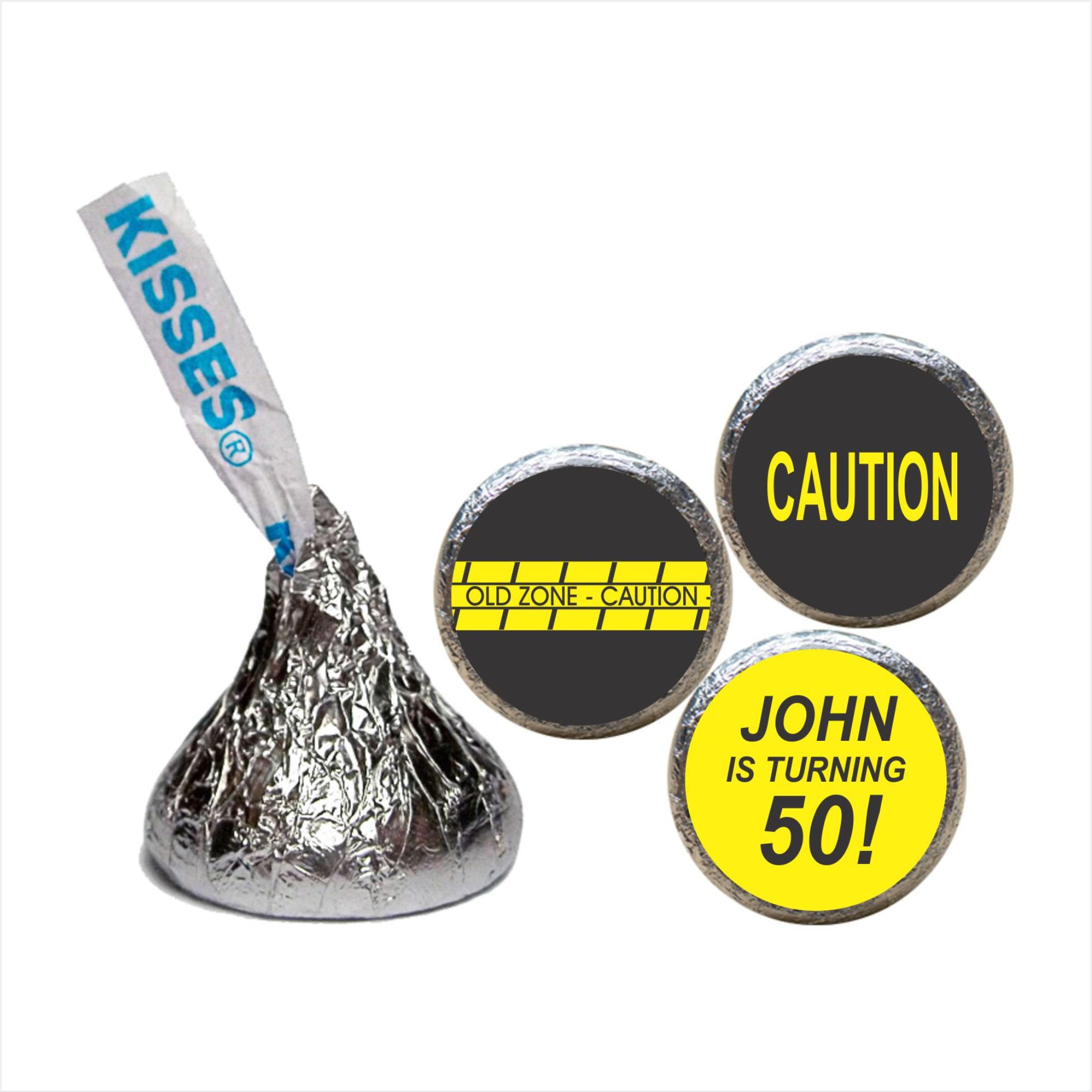50th Birthday Party Favors Candy Kiss Stickers 40th Birthday Caution Over the Hill Party Decoration Chocolate Labels Set of
