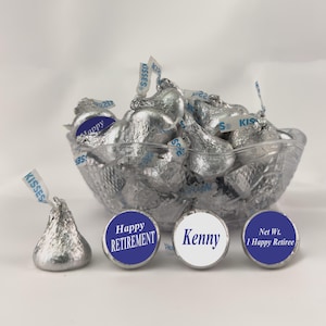 Personalized Retirement Party Favors for Chocolate Candy Kisses, Mint Candies, and Gift Tags - Custom Retirement Stickers (Set of 108)(KT05)