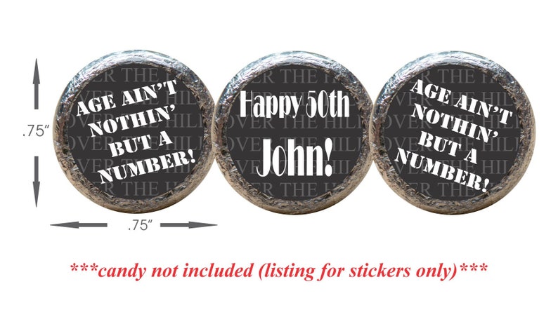 Adult Funny Party Favors Age Aint Nothing Custom Over the Hill 50th Birthday Candy Kiss Stickers, Table Decorations Set of 108KB13 image 3