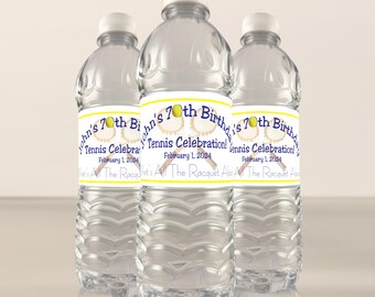 Personalized Tennis Birthday Water Bottle Labels - Custom Weather Proof Stickers for Party Favors and Table Decorations (Set of 24)(Y116)