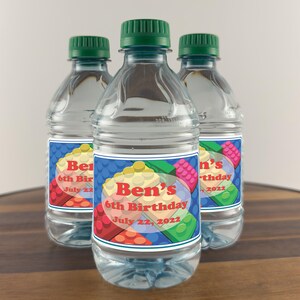 Personalized Building Block Kids Birthday Party Labels - Custom Stickers for Favor Bags, Water Bottles, and Bubbles (Set of 24) (L635)