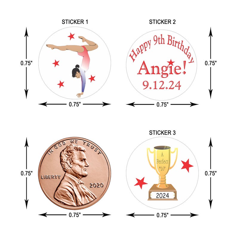 Personalized Gymnastics Birthday Chocolat Candy Kiss Stickers Custom