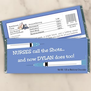 Personalized Nurse Graduation Candy Bar Wrappers - Custom Nurses Call the Shots Party Favors for Nursing School Graduation (Set of 12)(W734)