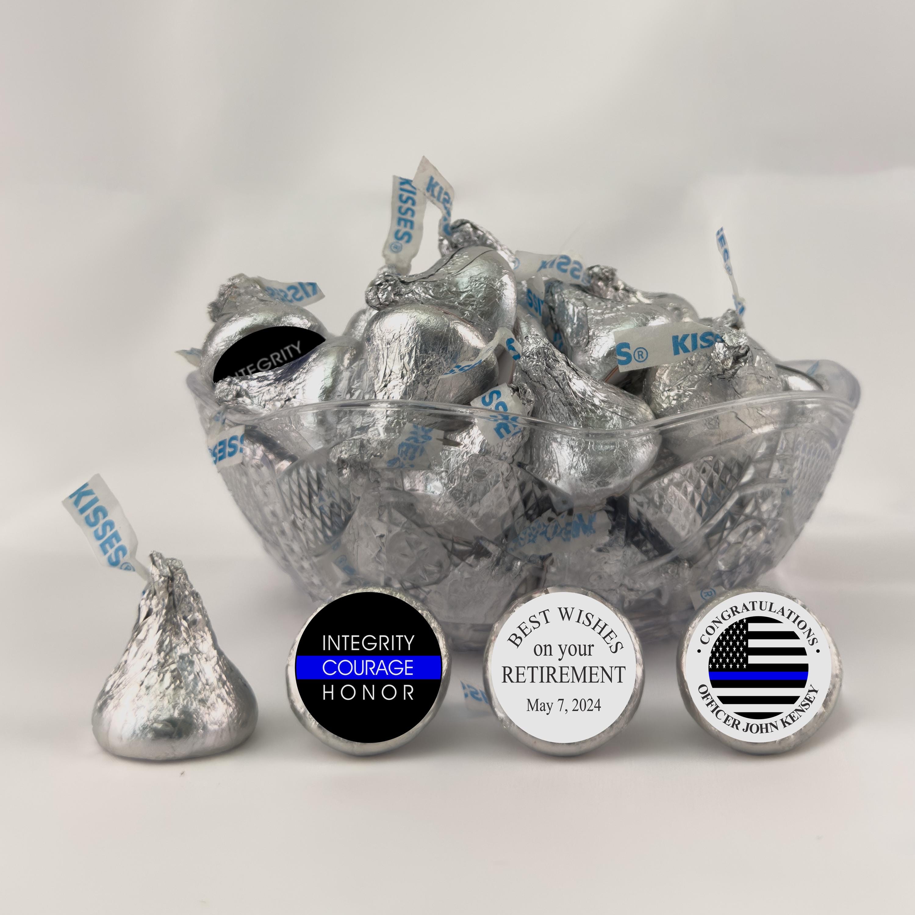 Personalized Police Retirement Party Favors - Custom Candy Kiss Stickers for Police Academy Graduation Decor and Gifts (Set of 108)(KT09)