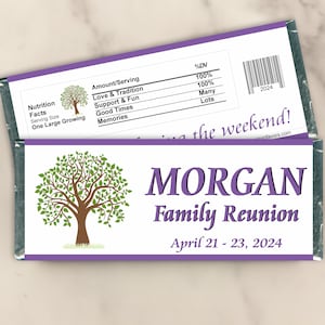 Personalized Family Reunion Chocolate Candy Bar Wrappers - Custom Party Favors for Save the Date or Table Decorations (Set of 12)(W739)