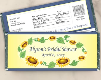 Personalized Sunflower Wedding Candy Bar Wrappers: Bridal Shower Favors (Set of 12) (W143)