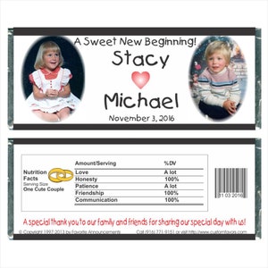 Personalized Candy Bar Wrappers - Bride and Groom Photo Wedding Favor, Bridal Shower Favor, Rehearsal Dinner Party Favor (Set of 12)(W26)