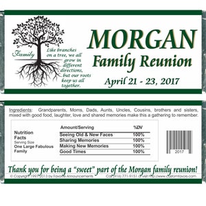 Family Reunion Favors for a Family Reunion or Save the Date - Family Reunion Party Favors - Personalized Reunion Wrappers (Set of 12)(WP48)