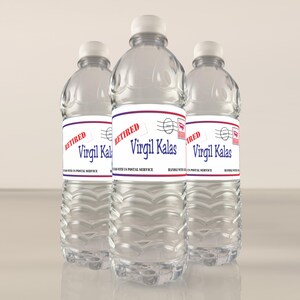 Etichette personalizzate per bottiglie d'acqua per pensionati di impiegati postali per bomboniere - Adesivi impermeabili personalizzati per decorazioni da tavola (set da 24) (Y253)