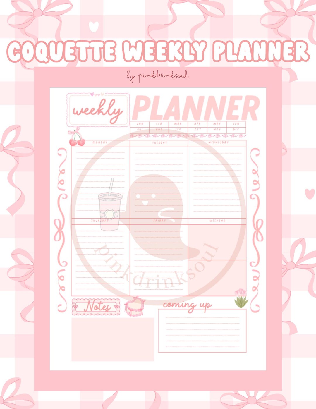 Coquette Weekly Planner | Digital Download | Pink Aesthetic Planner ...