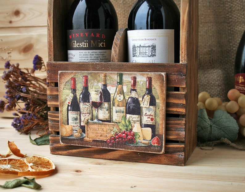 Wine Caddy Wine box Rustic Home Decor Vintage style Gift Etsy