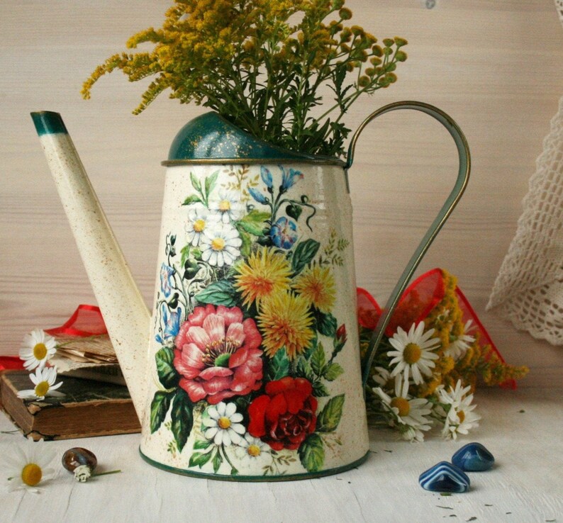Galvanized watering can Flower watering can Modern vase field Etsy