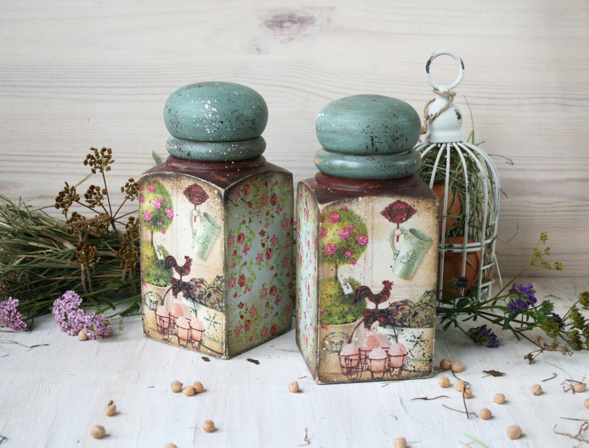Wooden storage set jars / wooden Canister Set / handmade Etsy