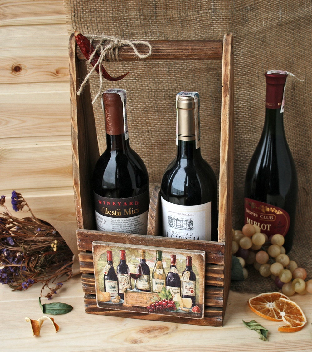 Wine Caddy Wine box Rustic Home Decor Vintage style Gift Etsy