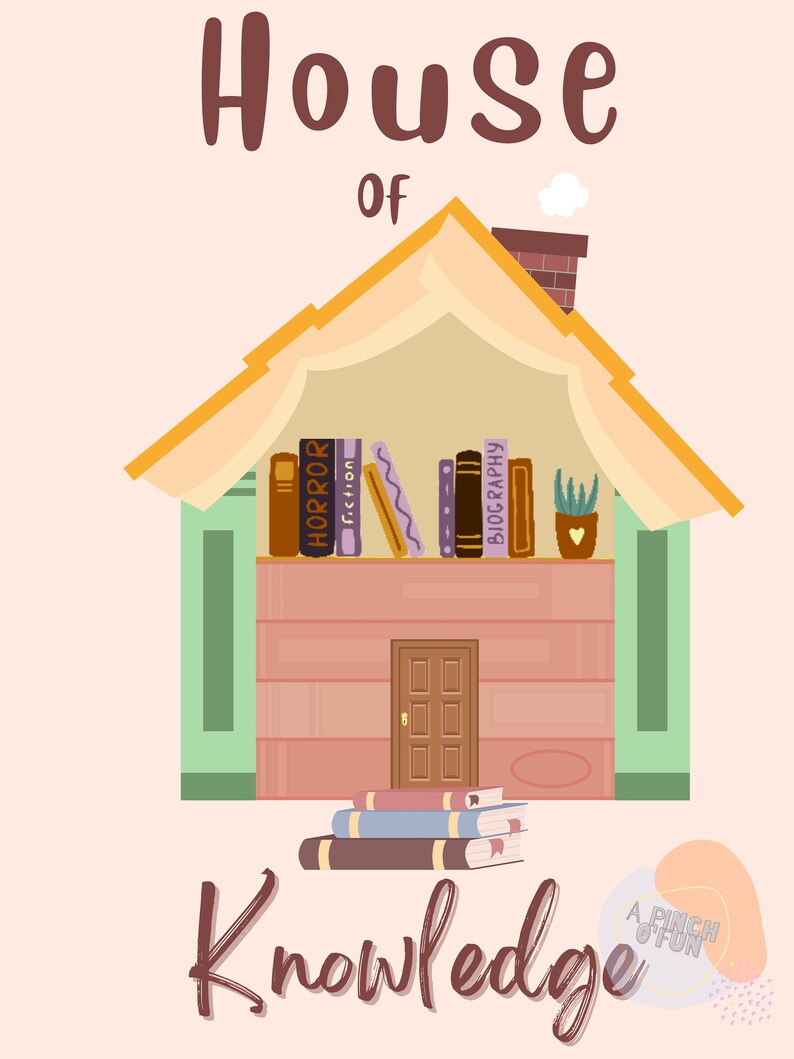 Printable Library Poster House of Books Wall Decor Modern Colorful
