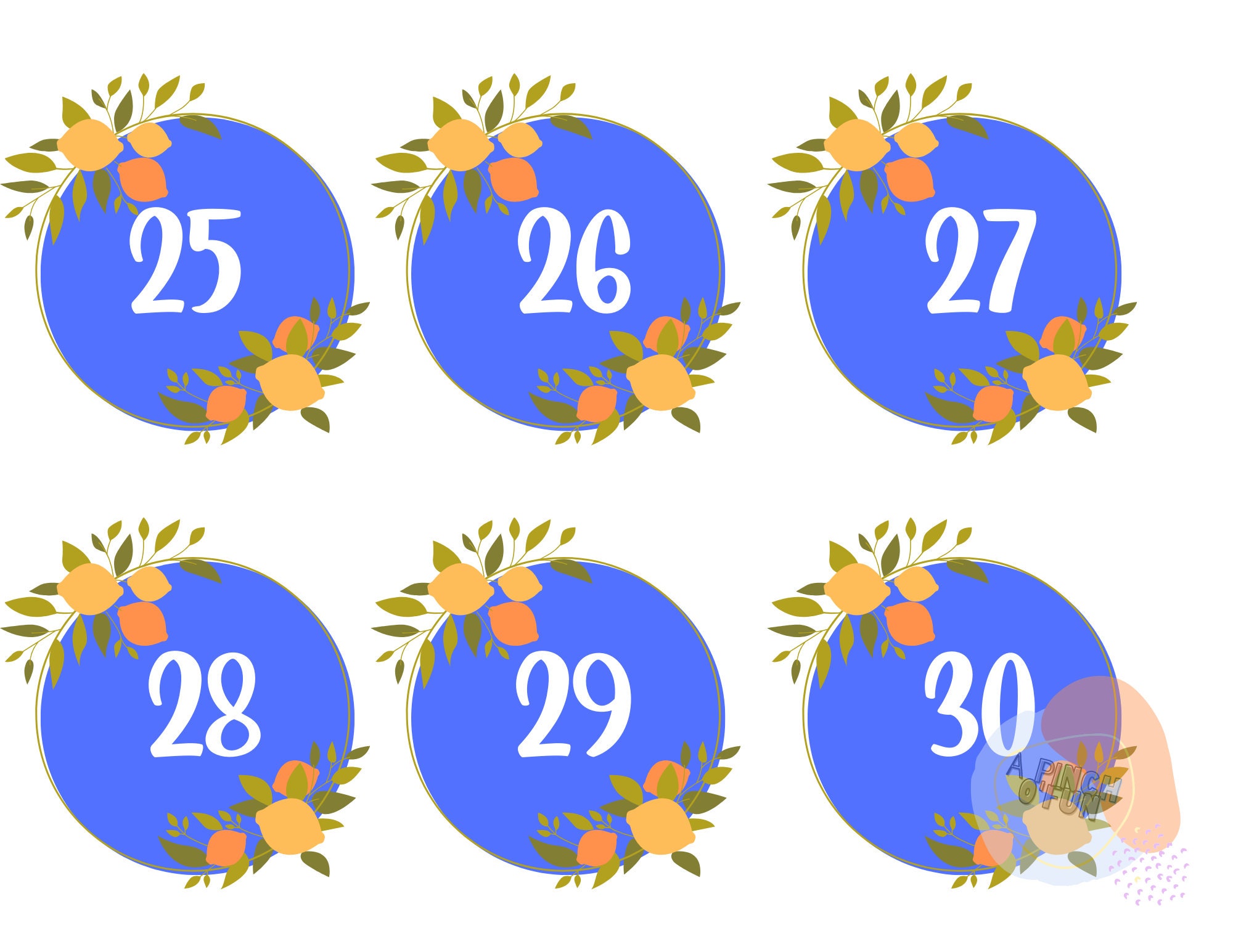 Printable Calendar Numbers 1 Through 31 Wall Decor Modern Colorful ...