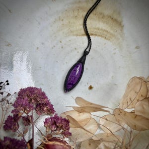 Large marquise shaped Sugilite pendant, natural purple Sugilite, rare sugilite, huge sugilite, big sugilite, macrame necklace, black cord image 7