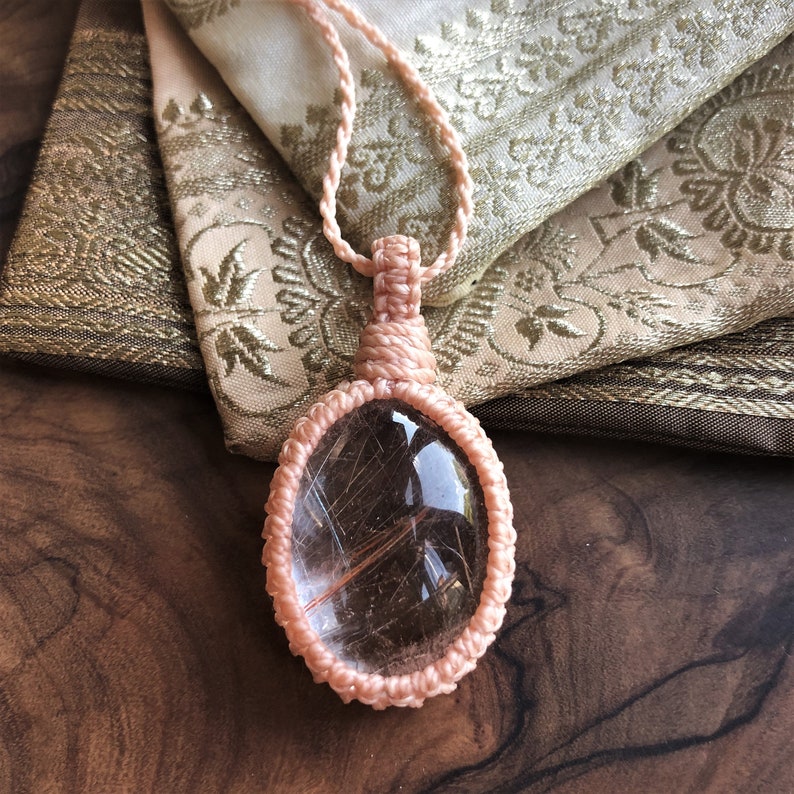 small pendant anneroza rutite stone macrame necklace rock rough crystal yoga gift Gemstone necklace gemstone necklace golden rutile