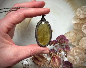 Green garnet, garnet pendant, garnet necklace, green gemstone, healing crystal, wrapped stone, natural necklace, yoga gift, bohemian, present