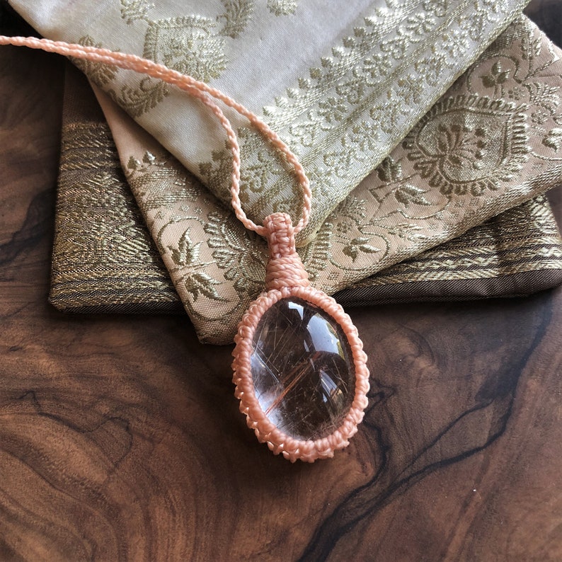 small pendant anneroza rutite stone macrame necklace rock rough crystal yoga gift Gemstone necklace gemstone necklace golden rutile
