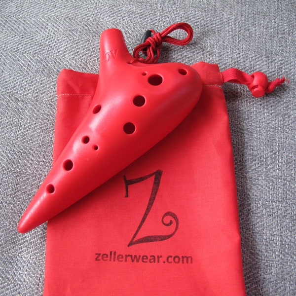 Red 12 hole Plastic Ocarina Flute Music and Bag