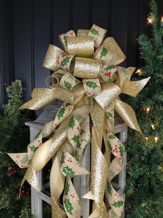 Lantern Bow Christmas Decorations Christmas Mailbox Bow Mantle Christmas Bow Red and Silver Christmas Tree Topper Bow Holiday Decor
