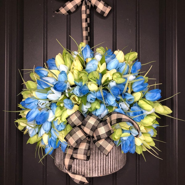 Spring wreath - farmhouse tulip wreath - Mother’s Day wreath - front door wreath - summer wreath-handmade wreath-Easter tulip wreath