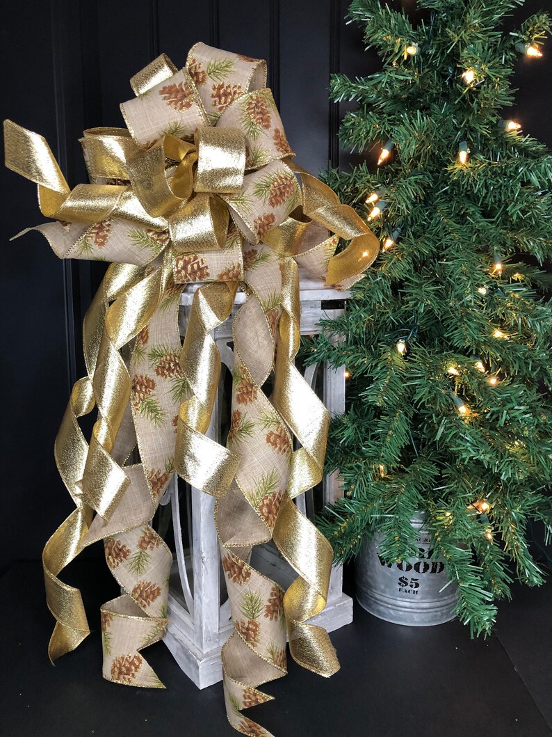 Christmas Tree Bow Pinecone Bows Wreath Bows Gold Bows Etsy