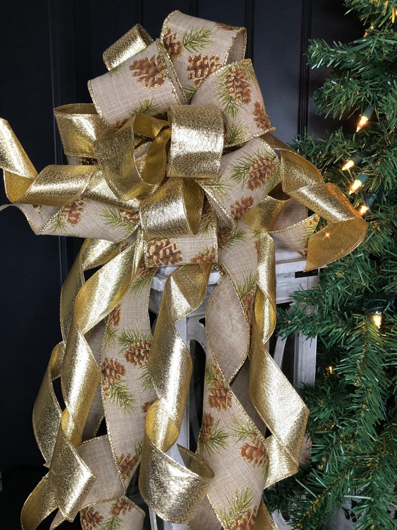 Christmas Tree Bow Pinecone Bows Wreath Bows Gold Bows Etsy