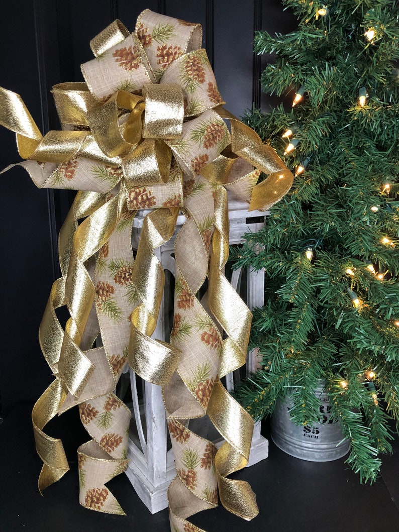 Christmas Tree Bow Pinecone Bows Wreath Bows Gold Bows Etsy