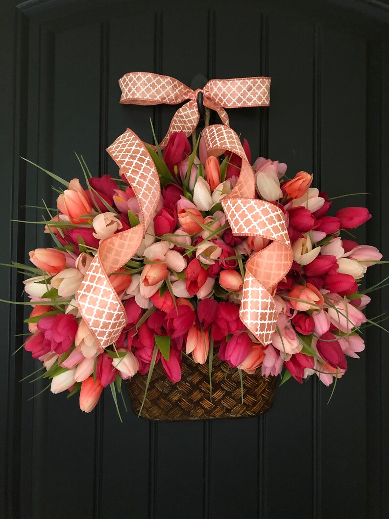 wreaths farmhouse tulip wreath,southern tulip wreath,housewarming gift handmade wreaths gift for her front door wreath Summer wreath