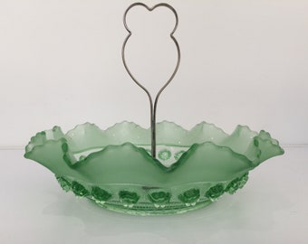 1920s Davidson - Blueberry Prunt green glass Bonbon Dish