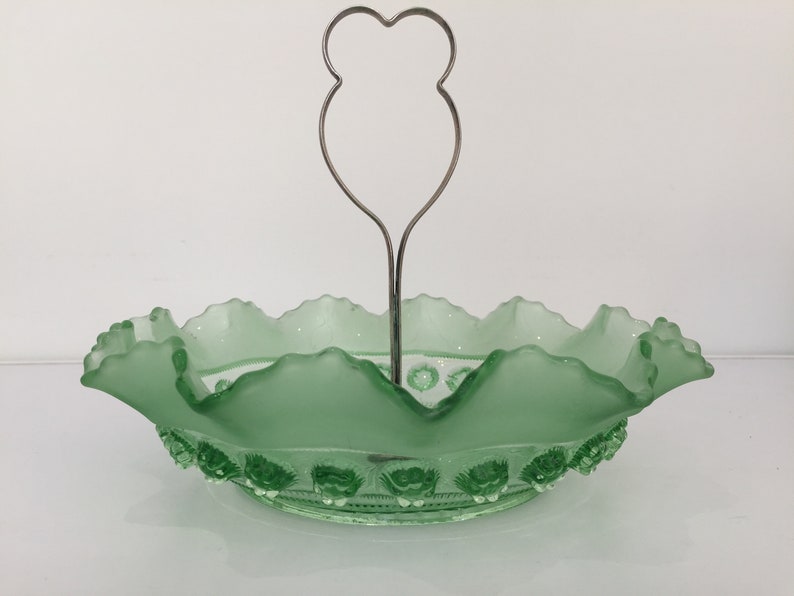 1920s Davidson Blueberry Prunt green glass Bonbon Dish image 1