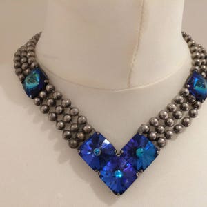 Original 1980s Ichimori IKUO necklace and Swarokski Blue stone crystals image 1