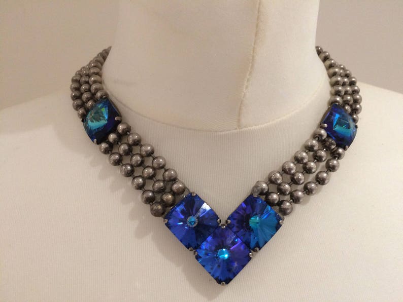 Original 1980s Ichimori IKUO necklace and Swarokski Blue stone crystals image 1