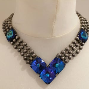 Original 1980s Ichimori IKUO necklace and Swarokski Blue stone crystals image 2