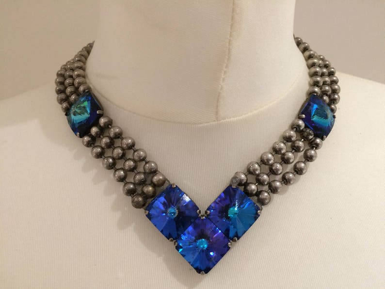 Original 1980s Ichimori IKUO necklace and Swarokski Blue stone crystals image 2