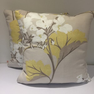 Square piped cushion/pillow cover - Laura Ashley Millwood -  camomile yellow, ivory and neutral