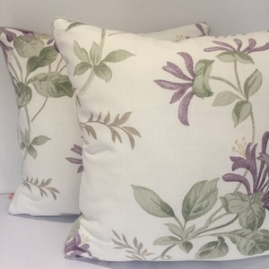 Square piped cushion/pillow cover -  Laura Ashley Honeysuckle -  Grape