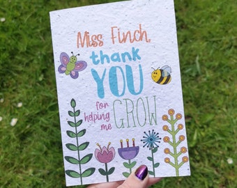 Thank You Card Teacher, made from plantable seed paper, contains Wildflower Seeds, perfect eco friendly, zero waste, plantable card