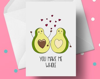 Cute Valentines Cards - featuring a hand illustrated Avocado - Sweet anniversary card too!